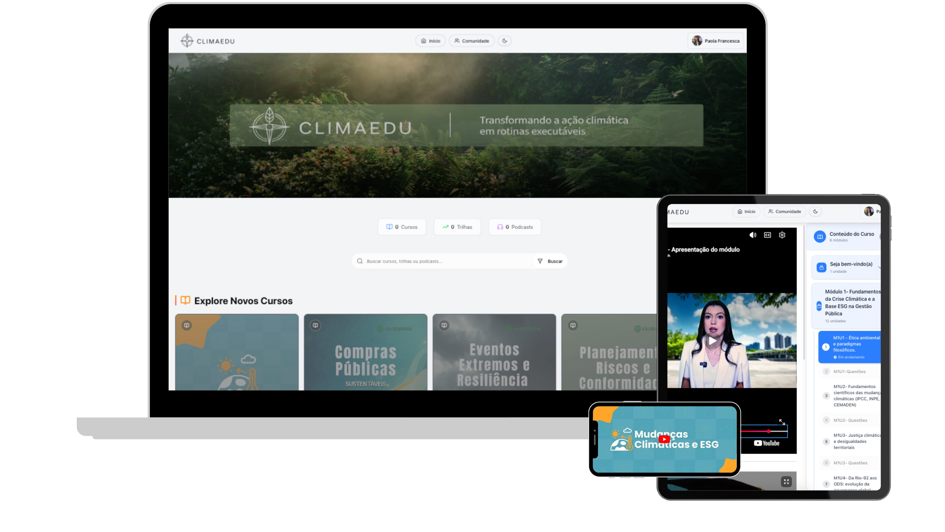 Plataforma CLIMAEDU em computador, tablet e celular